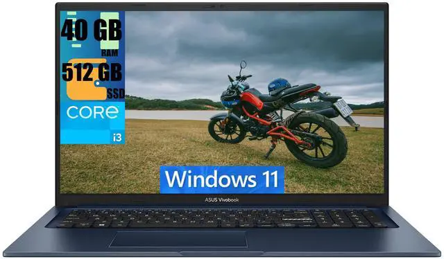 Main image of ASUS Vivobook 17 Business Laptop, 17.3" FHD (1920 x 1080) Display, Intel Core i3-1215U 6 cores Processor, Intel UHD Graphics, 40GB DDR4  512GB PCIe SSD, Wi-Fi 6 and Bluetooth, Windows 11