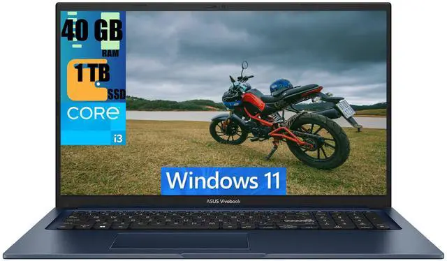 Main image of ASUS Vivobook 17 Business Laptop, 17.3" FHD (1920 x 1080) Display, Intel Core i3-1215U 6 cores Processor, Intel UHD Graphics, 40GB DDR4  1TB PCIe SSD, Wi-Fi 6 and Bluetooth, Windows 11