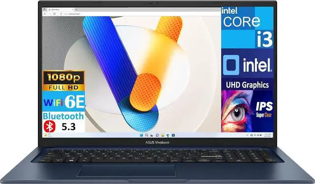 Alt view image 2 of 6 - ASUS Vivobook 17 Business Laptop, 17.3" FHD (1920 x 1080) Display, Intel Core i3-1215U 6 cores Processor, Intel UHD Graphics, 40GB DDR4  2TB PCIe SSD, Wi-Fi 6 and Bluetooth, Windows 11
