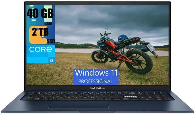 Main image of ASUS Vivobook 17 Business Laptop, 17.3" FHD (1920 x 1080) Display, Intel Core i3-1215U 6 cores Processor, Intel UHD Graphics, 40GB DDR4  2TB PCIe SSD, Wi-Fi 6 and Bluetooth, Windows 11 Pro