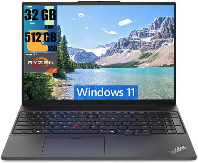 Main image of Lenovo ThinkPad E16 Business Laptop, 16" FHD+ (1920x1200) Display, AMD Ryzen 7 7735U 8 Cores Processor, AMD Radeon Graphics, 32GB DDR4  512GB PCIe SSD, Fingerprint, Backlit, Wi-Fi 6, Windows 11