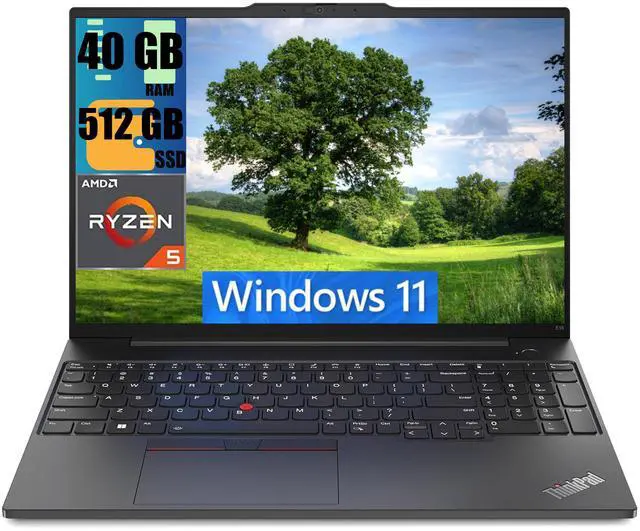 Main image of Lenovo ThinkPad E16 Business Laptop, 16" FHD+ Display, AMD Ryzen 5 7530U 6 Cores Processor, AMD Radeon Graphics, 40GB DDR4  512GB PCIe SSD, FP Reader, Backlit Keyboard, Wi-Fi 6, Windows 11