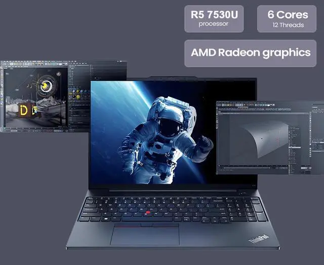 Alt view image 6 of 6 - Lenovo ThinkPad E16 Business Laptop, 16" FHD+ Display, AMD Ryzen 5 7530U 6 Cores Processor, AMD Radeon Graphics, 40GB DDR4  512GB PCIe SSD, FP Reader, Backlit Keyboard, Wi-Fi 6, Windows 11