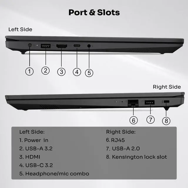 Alt view image 6 of 6 - Lenovo V15 Business Laptop, 15.6" FHD Display, AMD Ryzen 7 7730U 8 Cores Processor, AMD Radeon Graphics, 40GB DDR4  2TB PCIe SSD, Numeric Keypad, HDMI, RJ45, Webcam, Wi-Fi, Windows 11 Pro