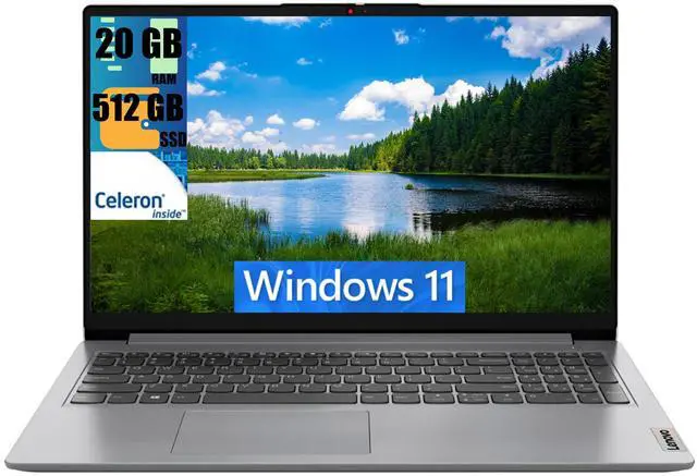 Main image of Lenovo IdeaPad 1 15 Laptop, 15.6" FHD Display, Intel Celeron N4500 2 Cores Processor, Intel UHD Graphics, 20GB DDR4  512GB PCIe SSD, SD Card Reader, Numeric Keypad, HDMI, Wi-Fi 6, Windows 11