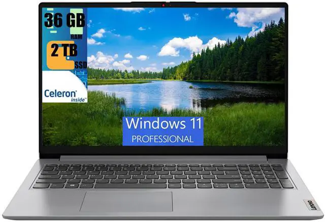 Main image of Lenovo IdeaPad 1 15 Laptop, 15.6" FHD Display, Intel Celeron N4500 2 Cores Processor, Intel UHD Graphics, 36GB DDR4  2TB PCIe SSD, SD Card Reader, Numeric Keypad, HDMI, Wi-Fi 6, Windows 11 Pro