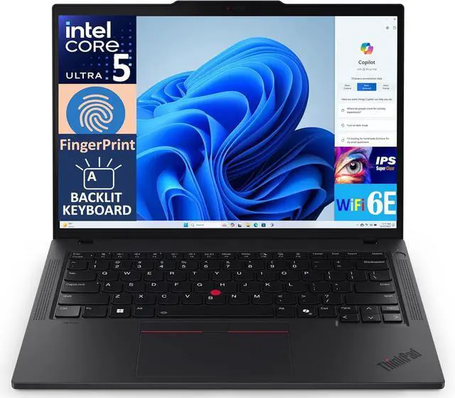 Alt view image 2 of 6 - Lenovo ThinkPad T14 Gen 5 Laptop, 14.0" WUXGA (1920x1200) Display, Intel Ultra 5 125U 12-Cores Processor, Intel Graphics, 16GB DDR4  512GB PCIe SSD, Backlit KB, Fingerprint, WiFi 6E, Windows 11