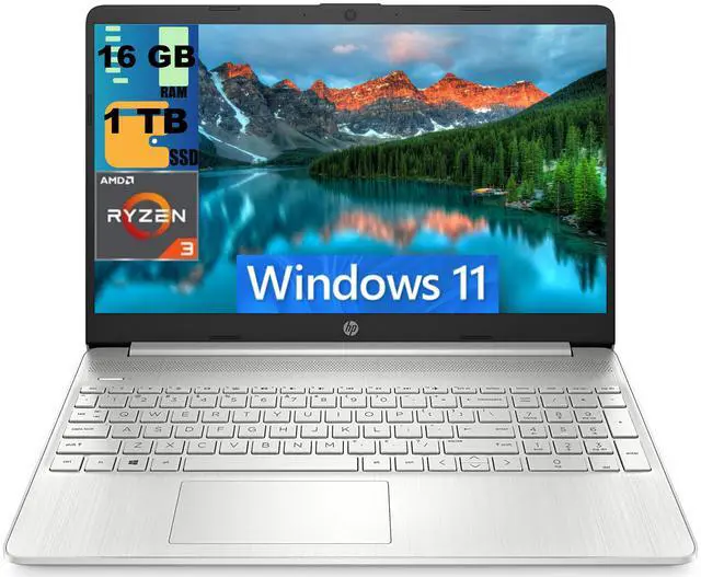 Main image of HP 15 Laptop, 15.6" HD (1366 x 768) Display, AMD Ryzen 3 5300U 4 Cores Processor, AMD Radeon Graphics, 16GB DDR4  1TB PCIe SSD, Webcam, HDMI, Wi-Fi, Windows 11