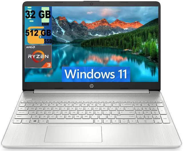 Main image of HP 15 Laptop, 15.6" HD (1366 x 768) Display, AMD Ryzen 3 5300U 4 Cores Processor, AMD Radeon Graphics, 32GB DDR4  512GB PCIe SSD, Webcam, HDMI, Wi-Fi, Windows 11