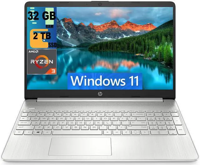 Main image of HP 15 Laptop, 15.6" HD (1366 x 768) Display, AMD Ryzen 3 5300U 4 Cores Processor, AMD Radeon Graphics, 32GB DDR4  2TB PCIe SSD, Webcam, HDMI, Wi-Fi, Windows 11