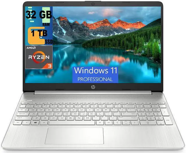 Main image of HP 15 Laptop, 15.6" HD (1366 x 768) Display, AMD Ryzen 3 5300U 4 Cores Processor, AMD Radeon Graphics, 32GB DDR4  1TB PCIe SSD, Webcam, HDMI, Wi-Fi, Windows 11 Pro