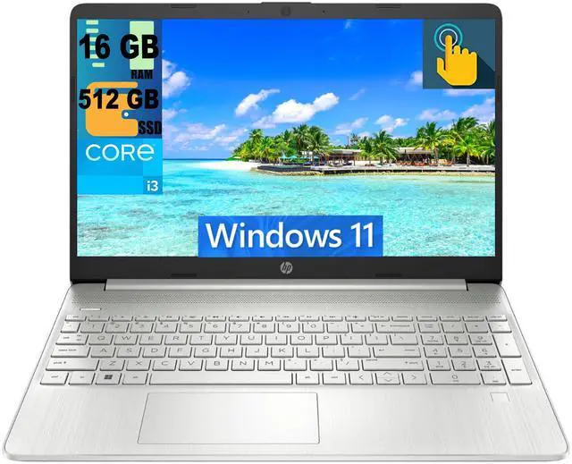 Main image of HP 15 Laptop, 15.6" HD (1366 x 768) Touchscreen, Intel Core i3-1115G4 2 Cores Processor, Intel UHD Graphics, 16GB DDR4  512GB PCIe SSD, WiFi, Bluetooth, Numeric Keypad, Windows 11