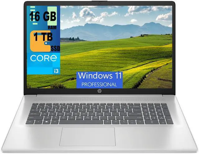 Main image of HP 17 Business Laptop, 17.3" HD+ (1600 x 900) Display, 11th Gen Intel Core i3-1125G4 4 Cores Processor, Intel UHD Graphics, 16GB DDR4  1TB PCIe SSD, Wi-Fi, HDMI, Webcam, Windows 11 Pro