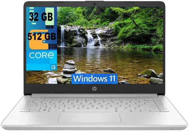 Main image of HP 14 Laptop, 14" Full HD (1920 x 1080) Display, Intel Core i3-1115G4 Dual-Core Processor, Intel UHD Graphics, 32GB DDR4  512GB PCIe SSD, Webcam, WiFi, Bluetooth, Windows 11
