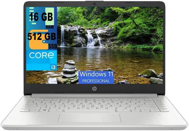 Main image of HP 14 Laptop, 14" Full HD (1920 x 1080) Display, Intel Core i3-1115G4 Dual-Core Processor, Intel UHD Graphics, 16GB DDR4  512GB PCIe SSD, Webcam, WiFi, Bluetooth, Windows 11 Pro