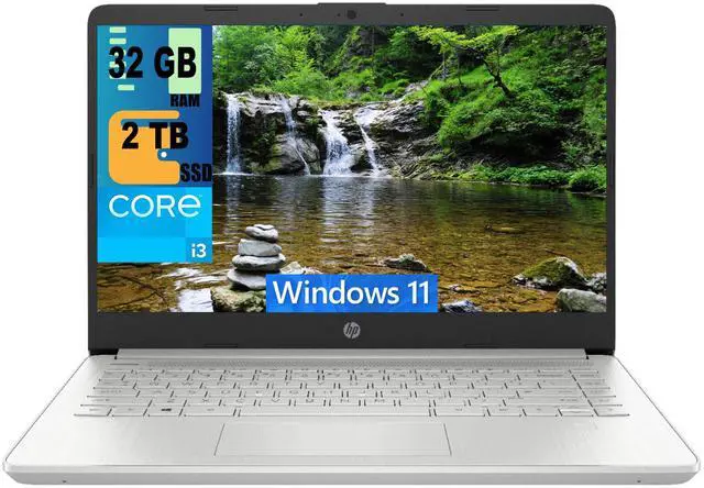 Main image of HP 14 Laptop, 14" Full HD (1920 x 1080) Display, Intel Core i3-1115G4 Dual-Core Processor, Intel UHD Graphics, 32GB DDR4  2TB PCIe SSD, Webcam, WiFi, Bluetooth, Windows 11