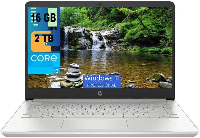 Main image of HP 14 Laptop, 14" Full HD (1920 x 1080) Display, Intel Core i3-1115G4 Dual-Core Processor, Intel UHD Graphics, 16GB DDR4  2TB PCIe SSD, Webcam, WiFi, Bluetooth, Windows 11 Pro