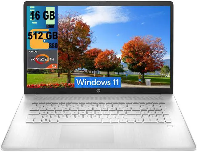Main image of HP 17 Laptop, 17.3" FHD (1920 x 1080) Display, AMD Ryzen 5 5500U 6 Cores Processor, AMD Radeon Graphics, 16GB DDR4  512GB PCIe SSD, Webcam, HDMI, Wi-Fi, Windows 11