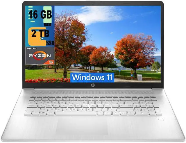 Main image of HP 17 Laptop, 17.3" FHD (1920 x 1080) Display, AMD Ryzen 5 5500U 6 Cores Processor, AMD Radeon Graphics, 16GB DDR4  2TB PCIe SSD, Webcam, HDMI, Wi-Fi, Windows 11