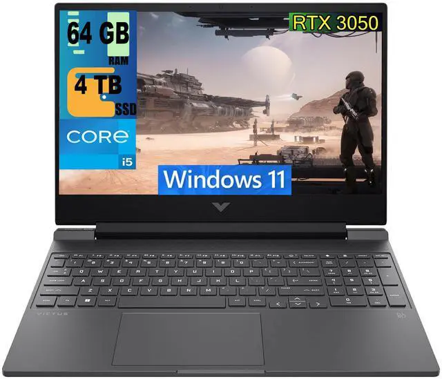 Main image of HP Victus 15 Gaming Laptop, 15.6" FHD (1920 x 1080) Display, Intel Core i5-12500H 12 Cores Processor, NVIDIA GeForce RTX 3050 4GB Graphic, 64GB DDR4  4TB PCIe SSD, Backlit Keyboard, Windows 11