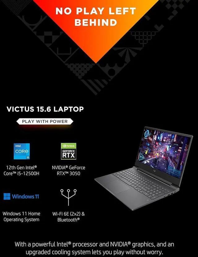Alt view image 3 of 6 - HP Victus 15 Gaming Laptop, 15.6" FHD (1920 x 1080) Display, Intel Core i5-12500H 12 Cores Processor, NVIDIA GeForce RTX 3050 4GB Graphic, 32GB DDR4  512GB PCIe SSD, Backlit Keyboard, Windows 11
