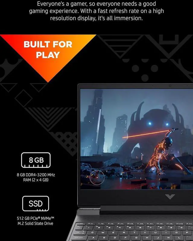 Alt view image 4 of 6 - HP Victus 15 Gaming Laptop, 15.6" FHD (1920 x 1080) Display, Intel Core i5-12500H 12 Cores Processor, NVIDIA GeForce RTX 3050 4GB Graphic, 32GB DDR4  512GB PCIe SSD, Backlit Keyboard, Windows 11