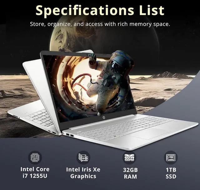 Alt view image 3 of 7 - HP 15 Laptop, 15.6" FHD (1920 x 1080) Touchscreen, Intel Core i7-1255U 10-Core Processor, Intel Iris Xe Graphics, 16GB DDR4  2TB PCIe SSD, HD Camera, HDMI, Windows 11