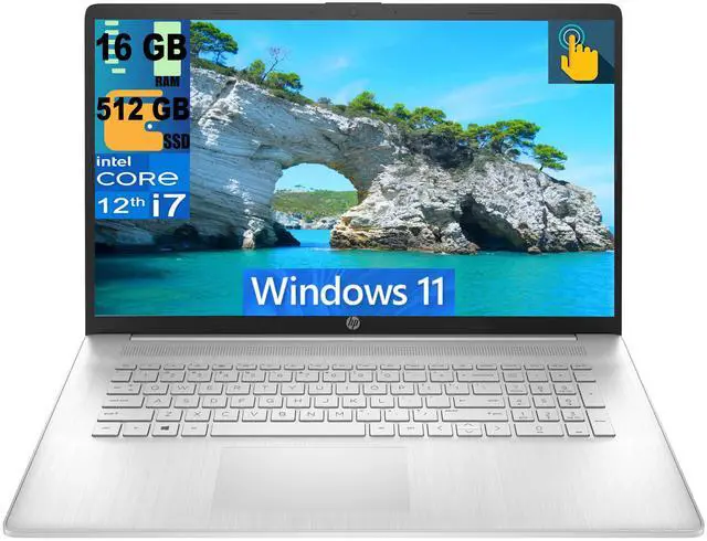 Main image of HP 17 Laptop, 17.3" HD+ Touchscreen, Intel Core i7-1255U 10 Cores Processor, Intel Iris Xe Graphics, 16GB DDR4  512GB PCIe SSD, Fingerprint Reader, Wi-Fi 6 and Bluetooth, Windows 11