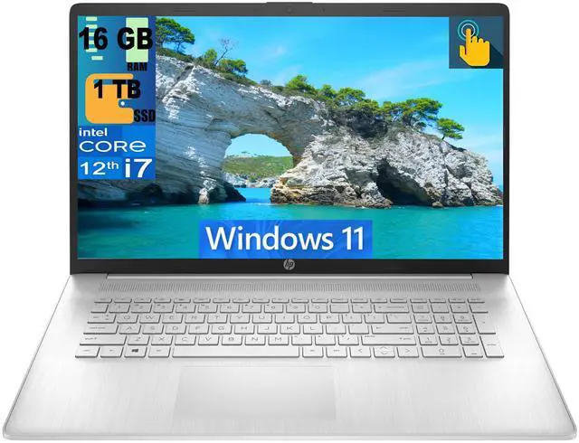 Main image of HP 17 Laptop, 17.3" HD+ Touchscreen, Intel Core i7-1255U 10 Cores Processor, Intel Iris Xe Graphics, 16GB DDR4  1TB PCIe SSD, Fingerprint Reader, Wi-Fi 6 and Bluetooth, Windows 11