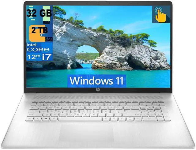 Main image of HP 17 Laptop, 17.3" HD+ Touchscreen, Intel Core i7-1255U 10 Cores Processor, Intel Iris Xe Graphics, 32GB DDR4  2TB PCIe SSD, Fingerprint Reader, Wi-Fi 6 and Bluetooth, Windows 11