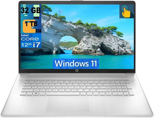 Main image of HP 17 Laptop, 17.3" HD+ Touchscreen, Intel Core i7-1255U 10 Cores Processor, Intel Iris Xe Graphics, 32GB DDR4  1TB PCIe SSD, Fingerprint Reader, Wi-Fi 6 and Bluetooth, Windows 11