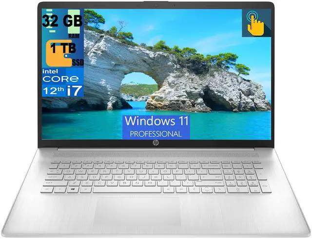 Main image of HP 17 Laptop, 17.3" HD+ Touchscreen, Intel Core i7-1255U 10 Cores Processor, Intel Iris Xe Graphics, 32GB DDR4  1TB PCIe SSD, Fingerprint Reader, Wi-Fi 6 and Bluetooth, Windows 11 Pro