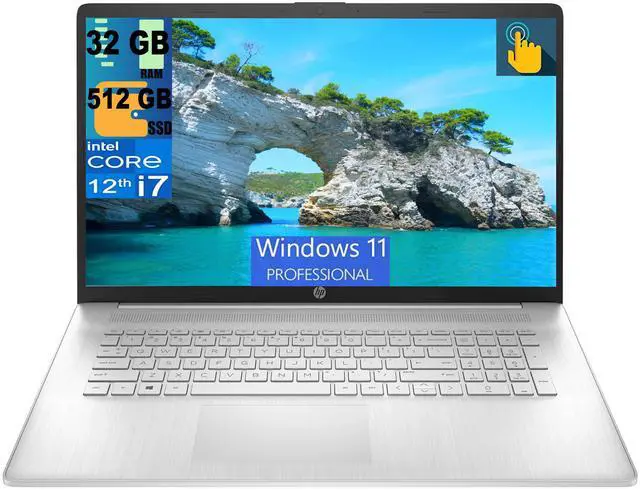 Main image of HP 17 Laptop, 17.3" HD+ Touchscreen, Intel Core i7-1255U 10 Cores Processor, Intel Iris Xe Graphics, 32GB DDR4  512GB PCIe SSD, Fingerprint Reader, Wi-Fi 6 and Bluetooth, Windows 11 Pro