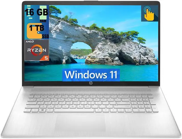 Main image of HP 17 Laptop, 17.3" HD+ Touchscreen, AMD Ryzen 5 7530U (6-Core) Processor, AMD Radeon Graphics, 16GB DDR4  1TB PCIe SSD, Wi-Fi 6, Bluetooth, Webcam, Windows 11