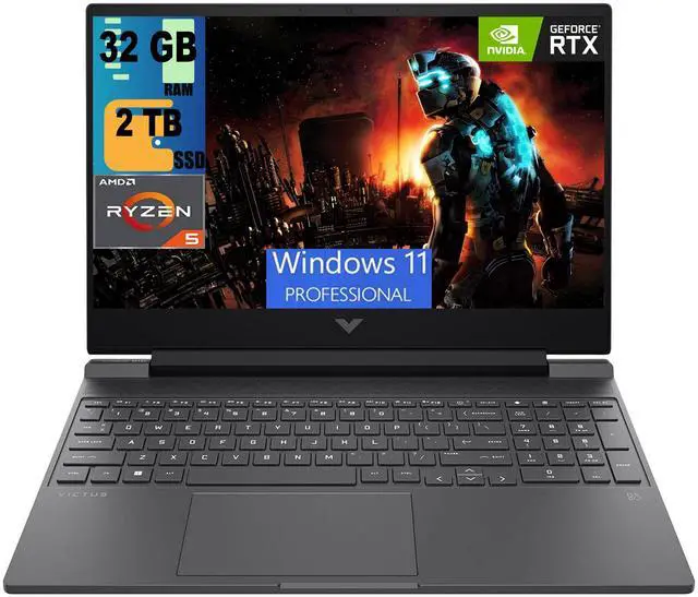 Main image of HP Victus 15 Gaming Laptop, 15.6" FHD 144Hz Display, AMD Ryzen 5 7535HS 6 cores Processor, NVIDIA GeForce RTX 2050 4GB GDDR6, 32GB DDR5  2TB PCIe SSD, Backlit Keyboard, Wi-Fi 6, Windows 11 Pro