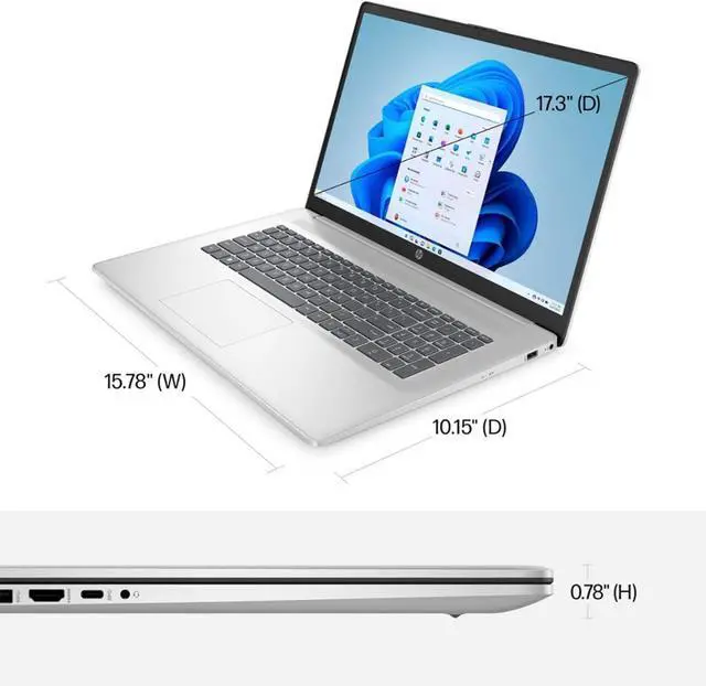 Alt view image 6 of 6 - HP 17 Laptop, 17.3" FHD (1920 x 1080) Display, Intel Core i3-N305 8 Cores Processor, Intel UHD Graphics, 16GB DDR4  1TB PCIe SSD, Fingerprint Reader, Wi-Fi 6 and Bluetooth, Windows 11