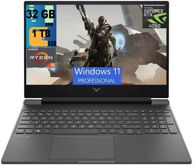 Main image of HP Victus 15 Gaming Laptop, 15.6" FHD 144Hz Display, AMD Ryzen 5 8645HS 6-core Processor, NVIDIA GeForce RTX 4050 6 GB GDDR6, 32GB DDR5  1TB PCIe SSD, Backlit Keyboard, Windows 11 Pro