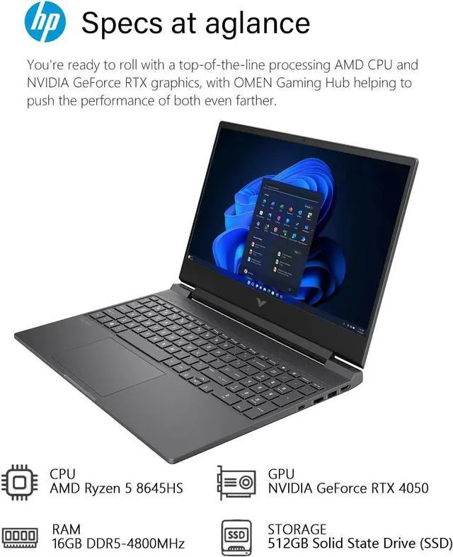 Alt view image 3 of 6 - HP Victus 15 Gaming Laptop, 15.6" FHD 144Hz Display, Intel Core i5-13420H 8-core Processor, NVIDIA GeForce RTX 4050 6GB Graphic, 32GB DDR4  512GB PCIe SSD, Wi-Fi 6 Backlit Keyboard, Windows 11