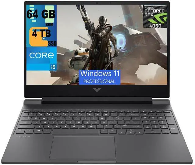 Main image of HP Victus 15 Gaming Laptop, 15.6" FHD 144Hz Display, Intel Core i5-13420H 8-core Processor, NVIDIA GeForce RTX 4050 6GB Graphic, 64GB DDR4  4TB PCIe SSD, Wi-Fi 6 Backlit Keyboard, Windows 11 Pro