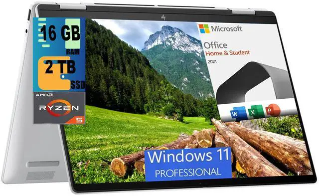 Main image of HP Envy x360 2-in-1 14 Laptop, 14" FHD+ Touchscreen, AMD Ryzen 5 8640HS 6-core Processor, AMD Radeon Graphics, 16GB DDR4  2TB PCIe SSD, Backlit keyboard, Windows 11 Pro,Microsoft Office License
