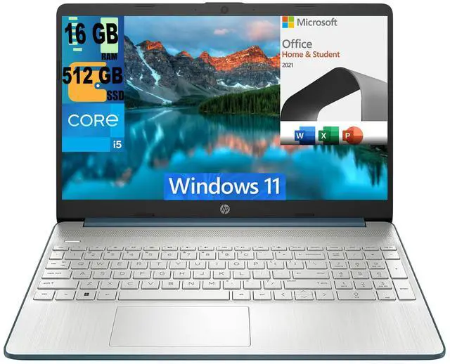 Main image of HP 15 Laptop, 15.6" FHD (1920 x 1080) Display, Intel Core i5-1235U 10 Cores Processor, Intel Iris Xe Graphics, 16GB DDR4  512GB PCIe SSD, Bluetooth, HDMI, WiFi 5, Windows 11,Microsoft Office License
