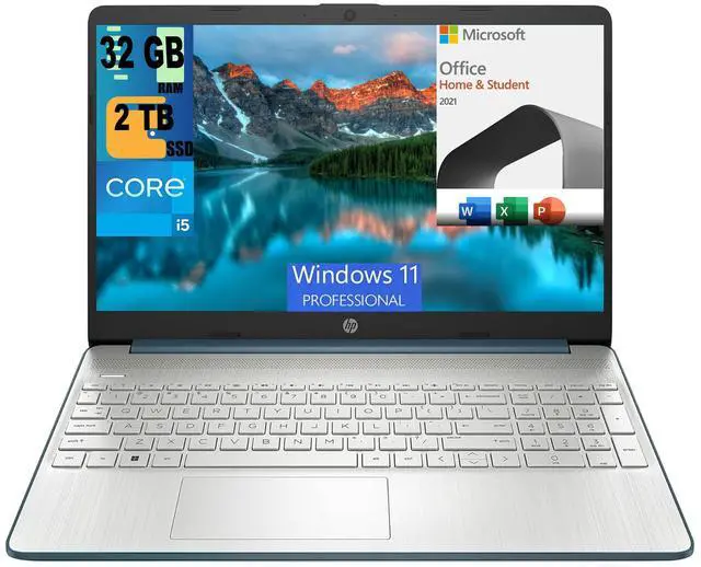 Main image of HP 15 Laptop, 15.6" FHD (1920 x 1080) Display, Intel Core i5-1235U 10 Cores Processor, Intel Iris Xe Graphics, 32GB DDR4  2TB PCIe SSD, Bluetooth, HDMI, WiFi 5, Windows 11 Pro,Microsoft Office License