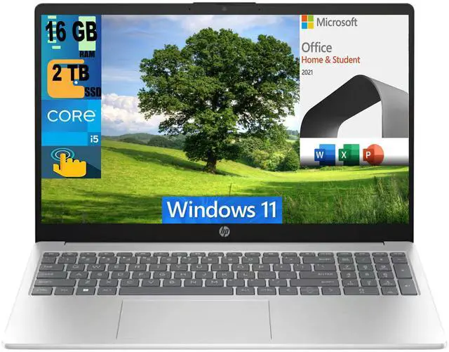Main image of HP 15 Business Laptop, 15.6" HD Touchscreen, Intel Core i5-1235U 10 Cores Processor, Intel Iris Xe Graphics, 16GB DDR4  2TB PCIe SSD, Wi-Fi and Bluetooth, Windows 11,Microsoft Office License