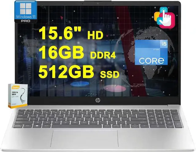 Alt view image 3 of 6 - HP 15 Business Laptop, 15.6" HD Touchscreen, Intel Core i5-1235U 10 Cores Processor, Intel Iris Xe Graphics, 16GB DDR4  2TB PCIe SSD, Wi-Fi and Bluetooth, Windows 11,Microsoft Office License