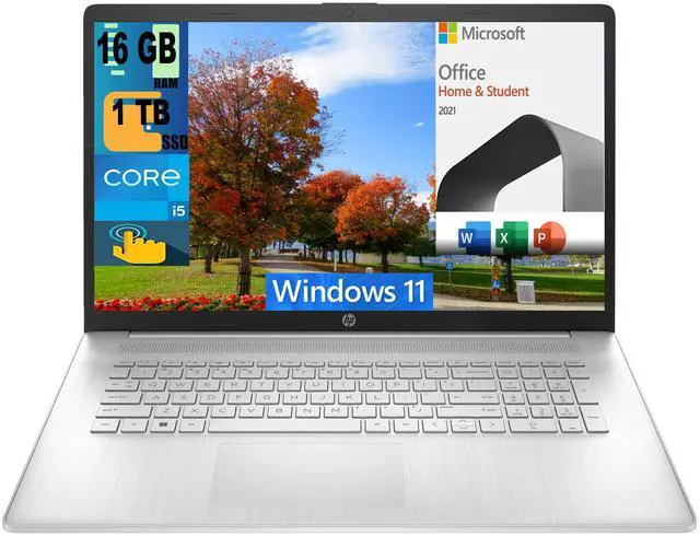 Main image of HP 17 Laptop, 17.3" HD+ Touchscreen, Intel Core i5-1334U 10 Cores Processor, Intel Iris Xe Graphics, 16GB DDR4  1TB PCIe SSD, FP Reader, Backlit KB, Windows 11,Microsoft Office License