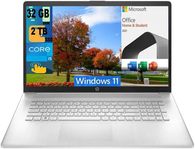 Main image of HP 17 Laptop, 17.3" HD+ Touchscreen, Intel Core i5-1334U 10 Cores Processor, Intel Iris Xe Graphics, 32GB DDR4  2TB PCIe SSD, FP Reader, Backlit KB, Windows 11,Microsoft Office License