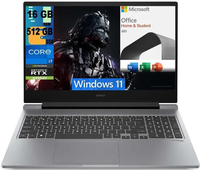 Main image of HP OMEN 16 inch Laptop, 16.1" FHD 144Hz Display, Intel 16-core i7-14650HX Processor, GeForce RTX 4060 8GB Graphic, 16GB DDR5  512GB PCIe SSD, RGB Backlit, Windows 11,Microsoft Office License