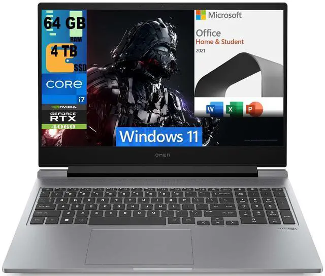 Main image of HP OMEN 16 inch Laptop, 16.1" FHD 144Hz Display, Intel 16-core i7-14650HX Processor, GeForce RTX 4060 8GB Graphic, 64GB DDR5  4TB PCIe SSD, RGB Backlit, Windows 11,Microsoft Office License
