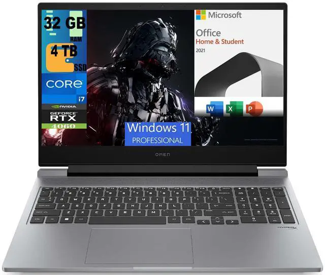 Main image of HP OMEN 16 inch Laptop, 16.1" FHD 144Hz Display, Intel 16-core i7-14650HX Processor, GeForce RTX 4060 8GB Graphic, 32GB DDR5  4TB  PCIe SSD, RGB Backlit, Windows 11 Pro,Microsoft Office License