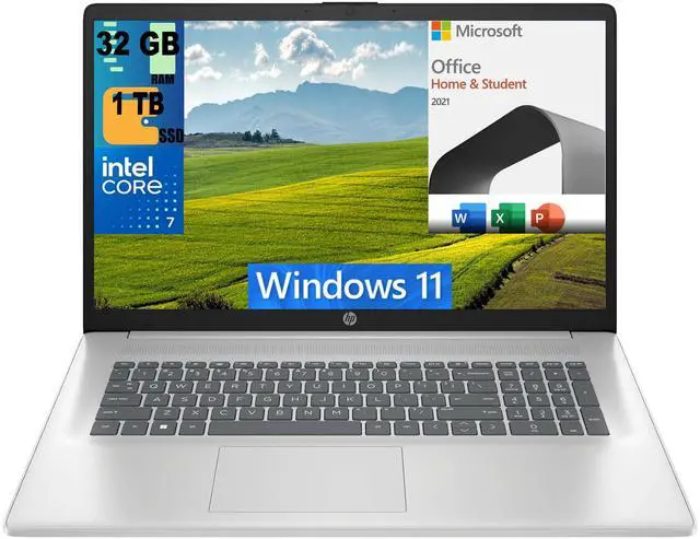 Main image of HP 17 Laptop, 17.3" FHD (1920 x 1080) Display, Intel 7 150U 10-Cores Processor, Intel Graphics, 32GB DDR4  1TB PCIe SSD, Wi-Fi 6 and Bluetooth 5.3, Windows 11,Microsoft Office License